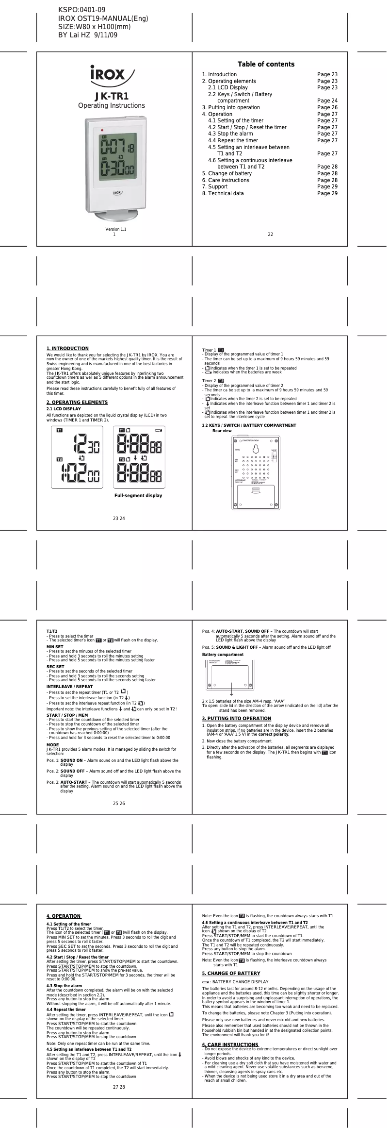 Page n°1 - Manuel utilisateur Irox JK-TR1