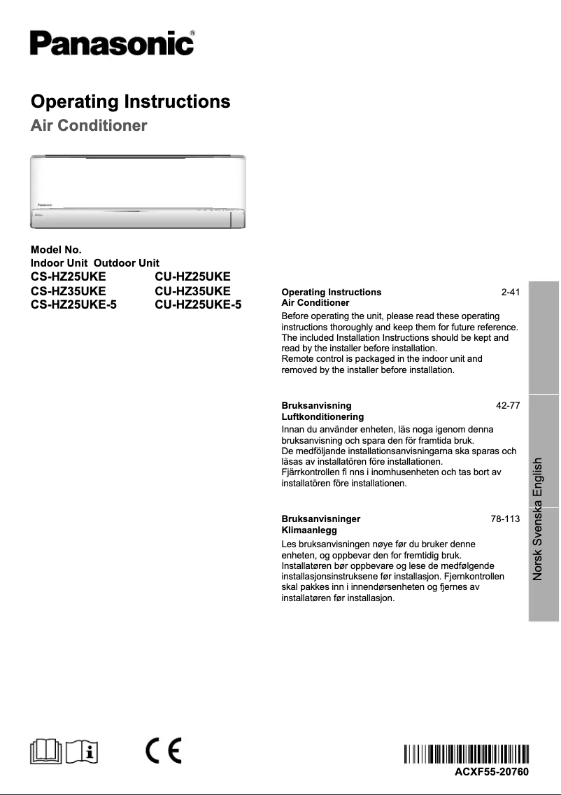 Page n°1 - Manuel utilisateur Panasonic CS-HZ35UKE
