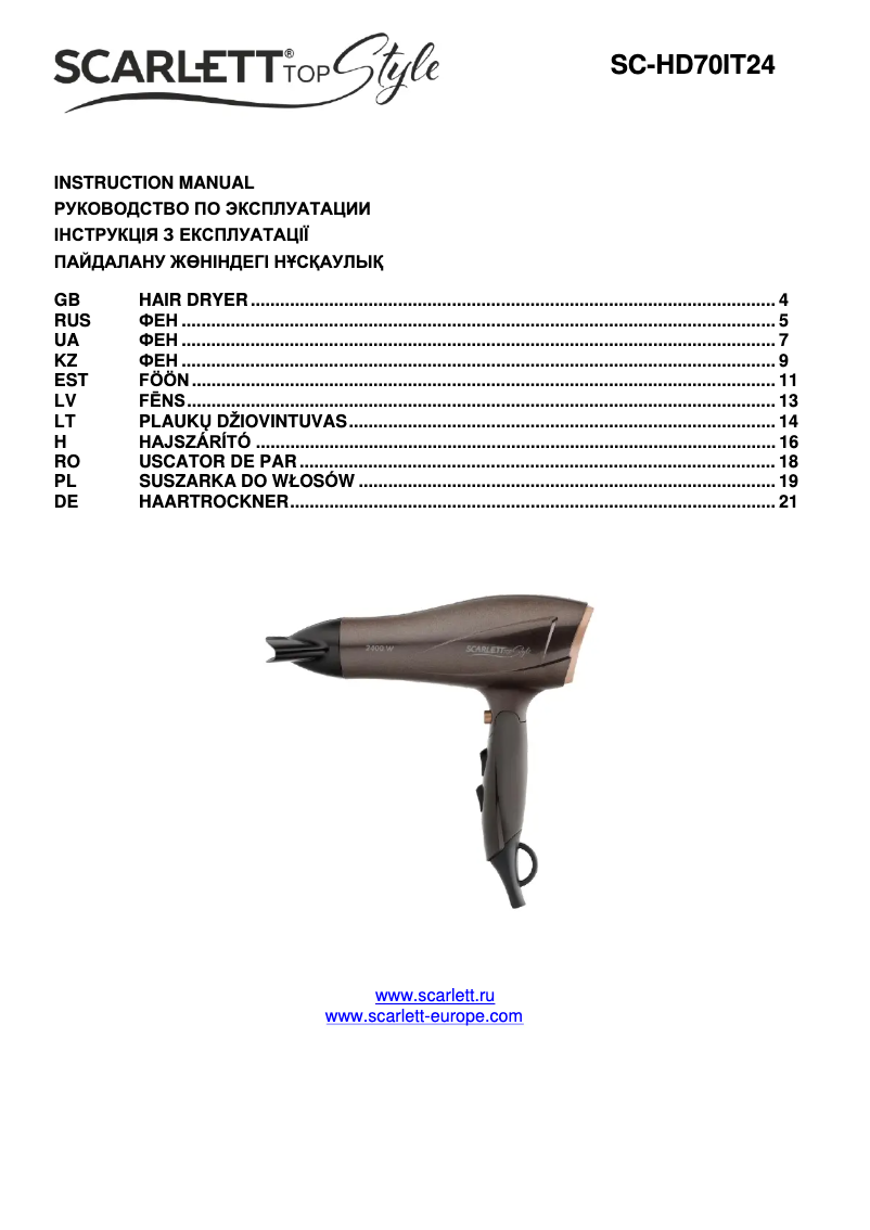 Imagen de la primera página del manual del dispositivo SC-HD70IT24