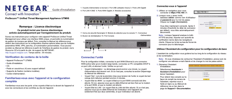 Page 1 de la notice Guide d'installation Netgear UTM9S