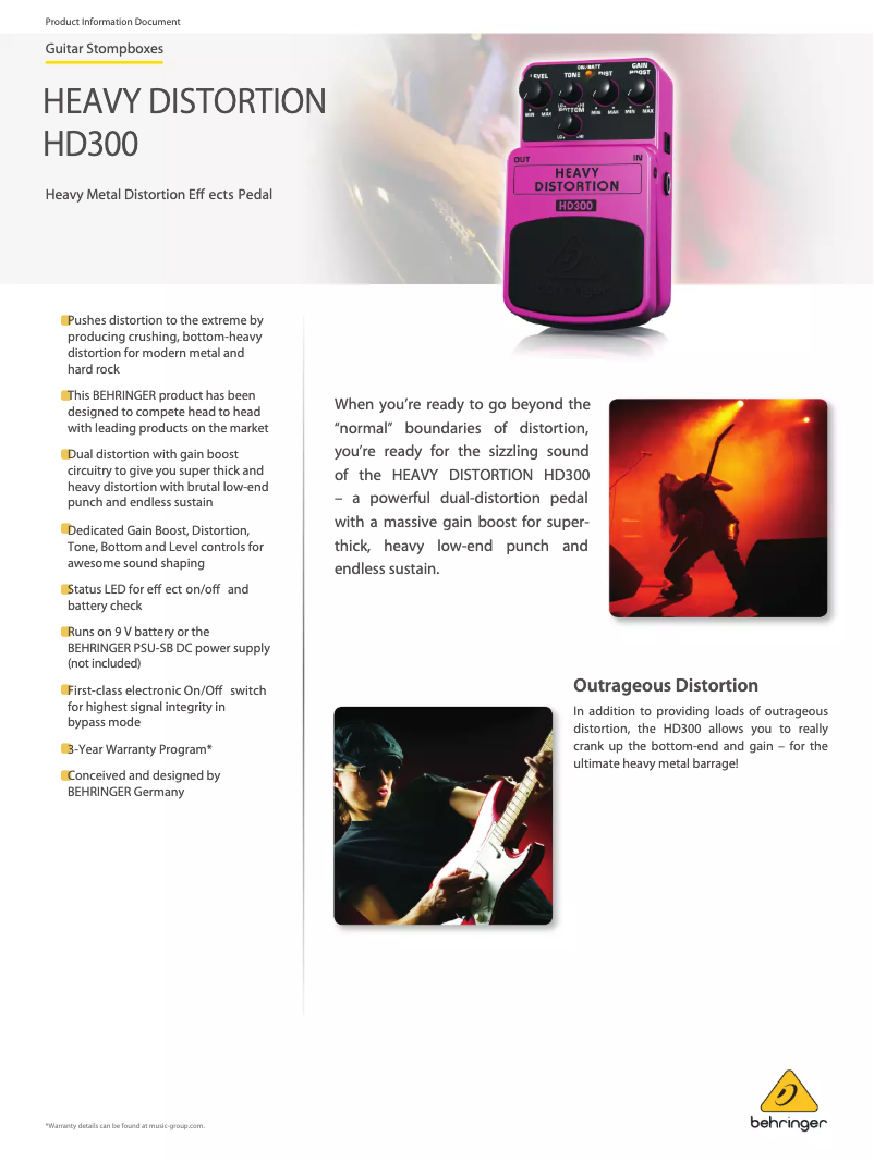 Página 1 del manual Ficha técnica Behringer Heavy Distortion HD300