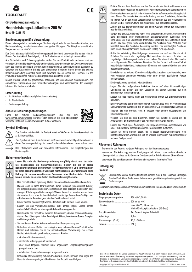 Page n°1 - Manuel utilisateur Toolcraft KB-200