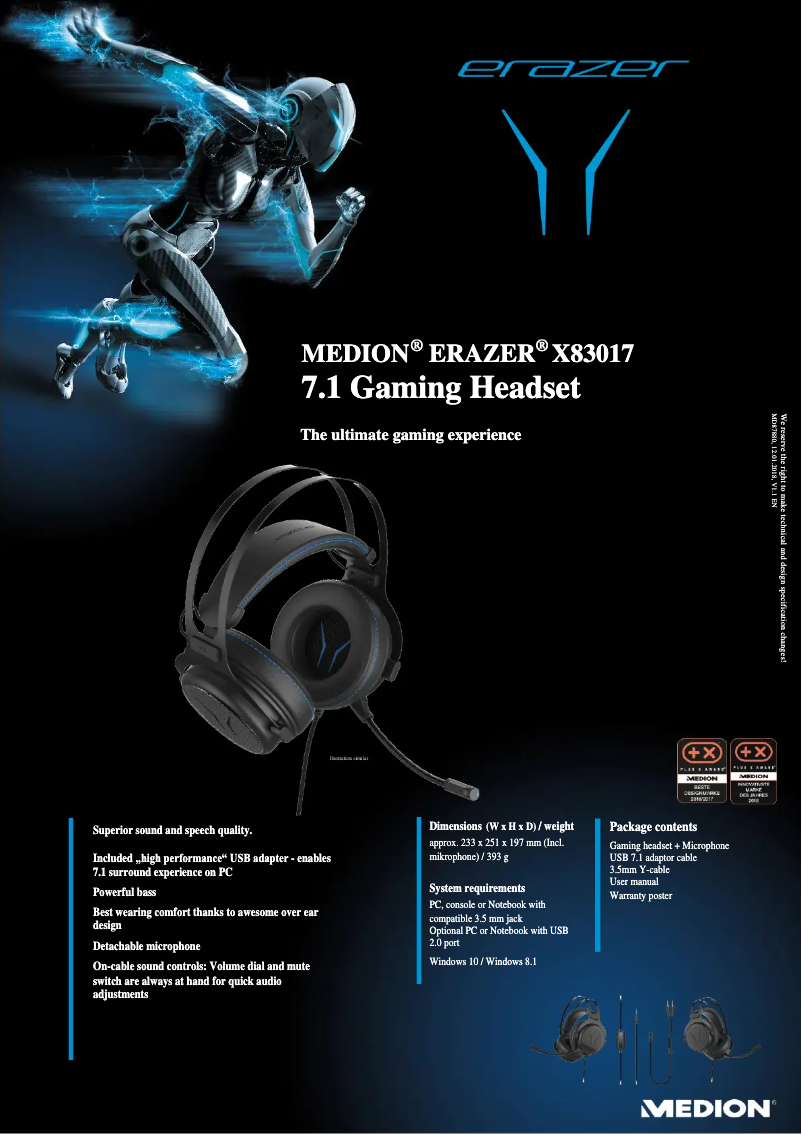 Page 1 de la notice Manuel utilisateur Medion Erazer X83017