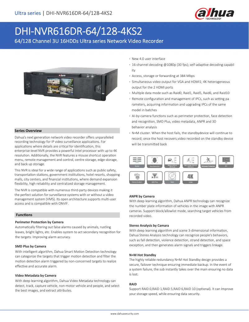 Page n°1 - Fiche technique Dahua Technology NVR616DR-64/128-4KS2