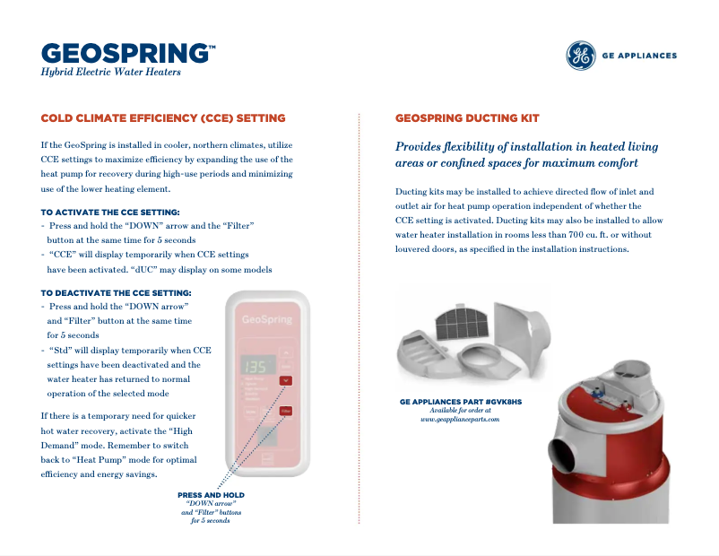 Page n°1 - Manuel utilisateur GE GeoSpring H50DFEJSR