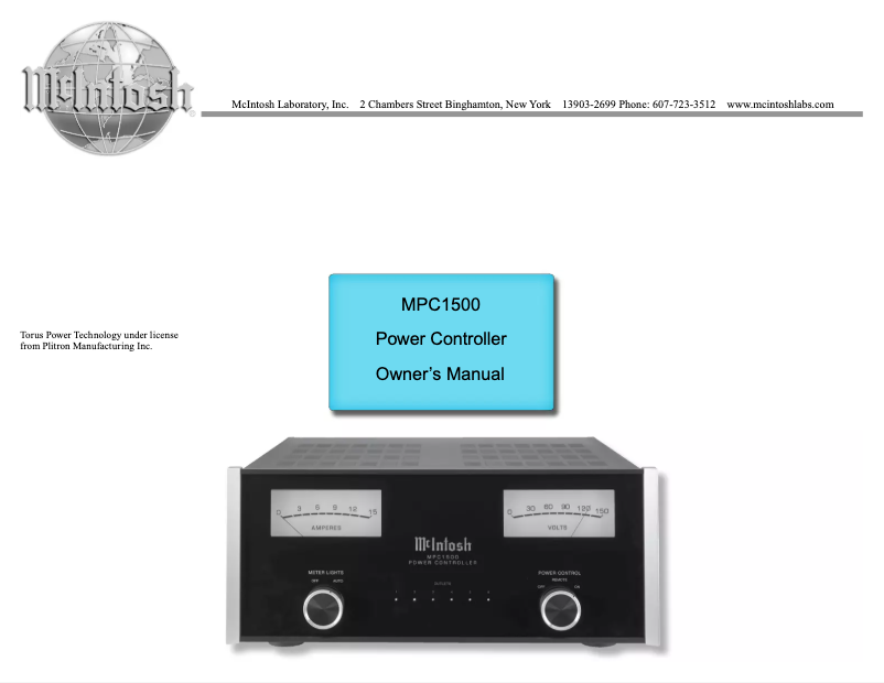 Page 1 de la notice Manuel utilisateur McIntosh MPC1500