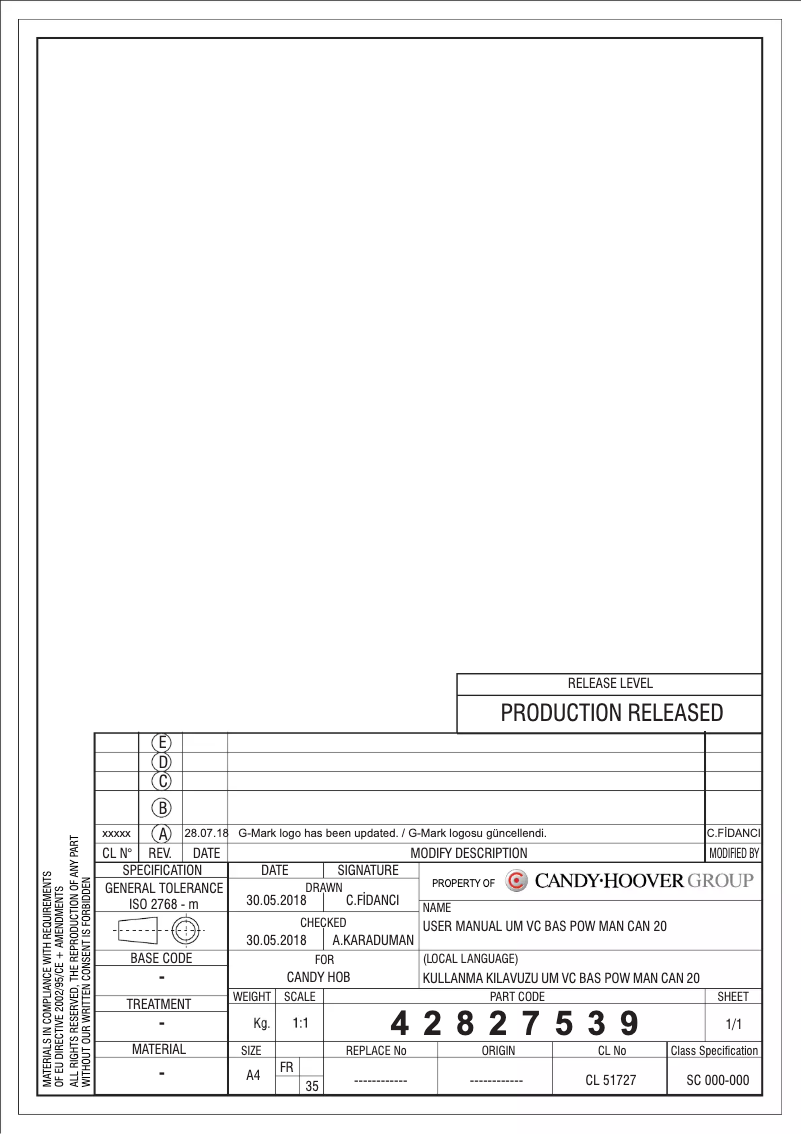 Page 1 de la notice Manuel utilisateur Candy CH64CBA/2
