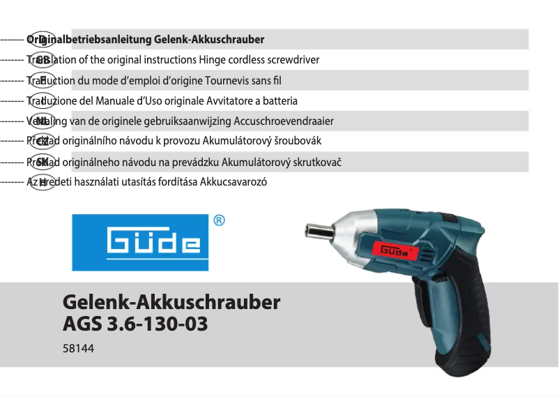 Page n°1 - Manuel utilisateur Güde AGS 3.6-130-03