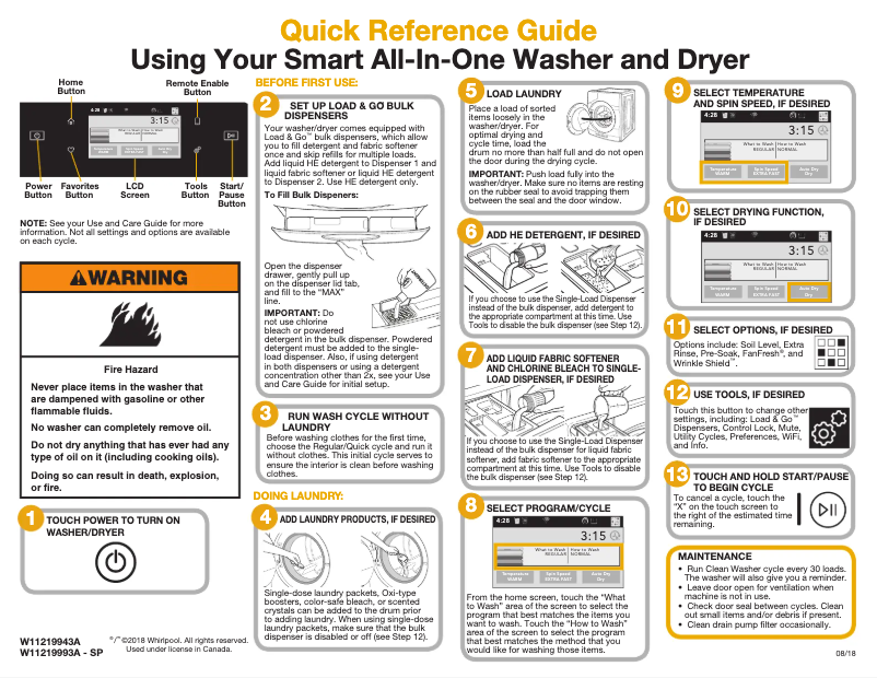 Página 1 del manual Ficha técnica Whirlpool WFW9620HC