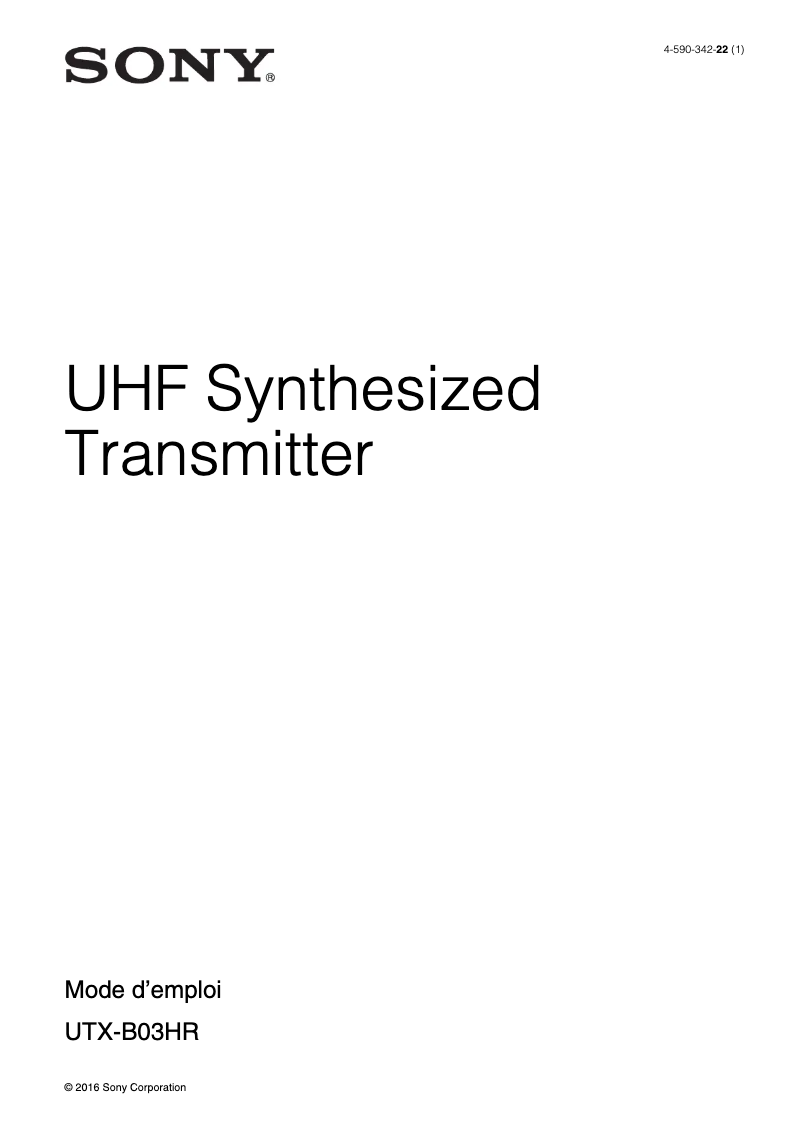 Page 1 de la notice Manuel utilisateur Sony UTX-B03HR