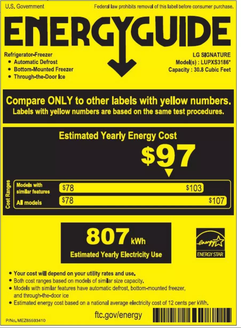 Page 1 de la notice Label énergétique LG LUPXS3186