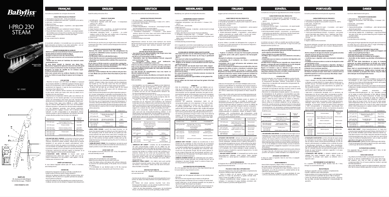 Página 1 del manual Manual de usuario BaByliss Pro Steam 230 ST396E