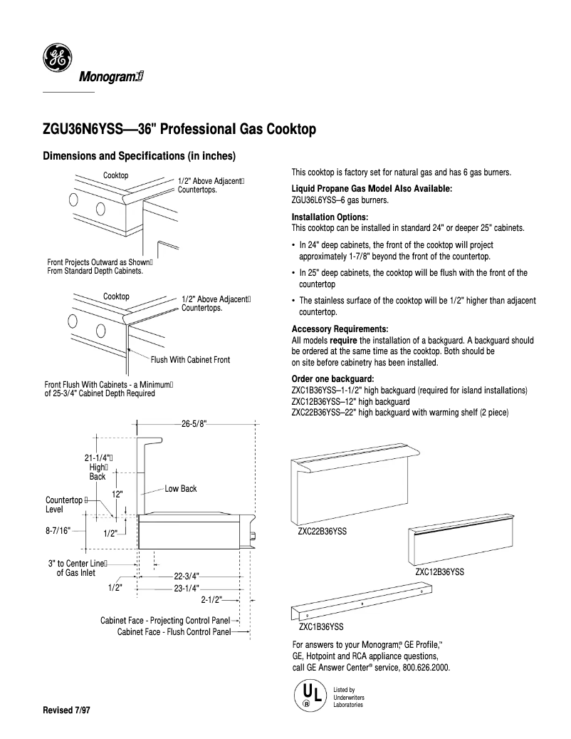 Page n°1 - Fiche technique GE ZGU36N6YSS