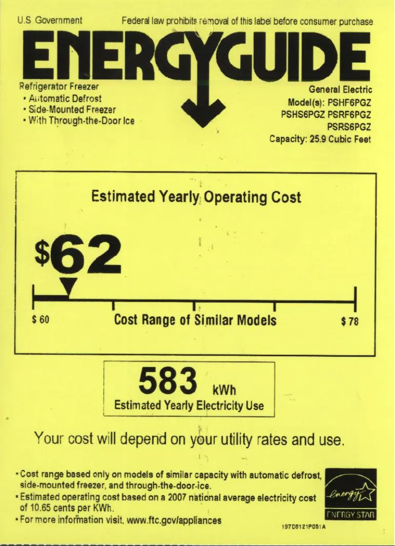 Page 1 de la notice Label énergétique GE Profile PSHS6PGZSS
