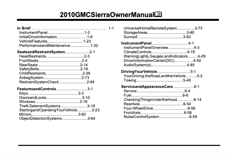 Page 1 de la notice Manuel utilisateur GMC Sierra HD (2010)