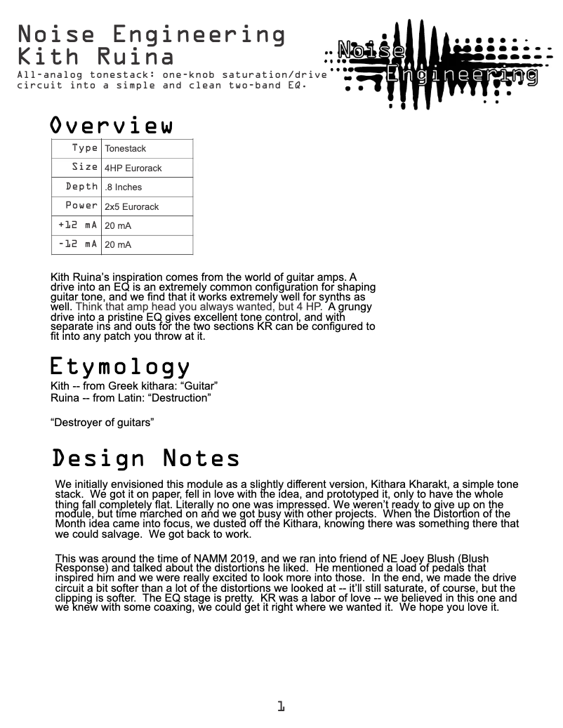 Image de la première page du manuel de l'appareil Kith Ruina