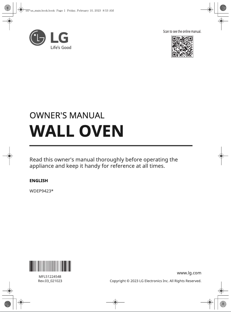 Page n°1 - Manuel utilisateur LG WDEP9423F