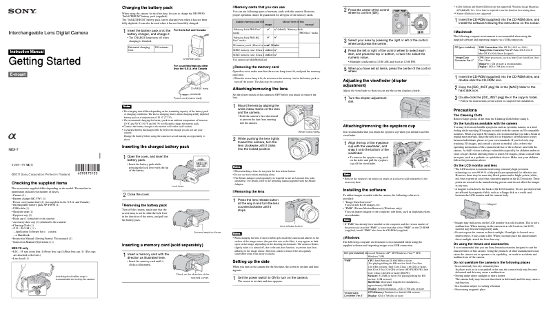 Page 1 de la notice Guide d'installation Sony Alpha NEX-7
