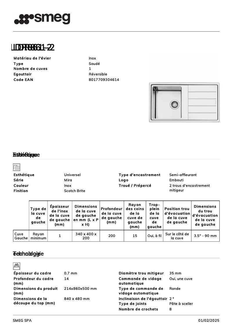 Page 1 de la notice Manuel utilisateur Smeg LDR861-2