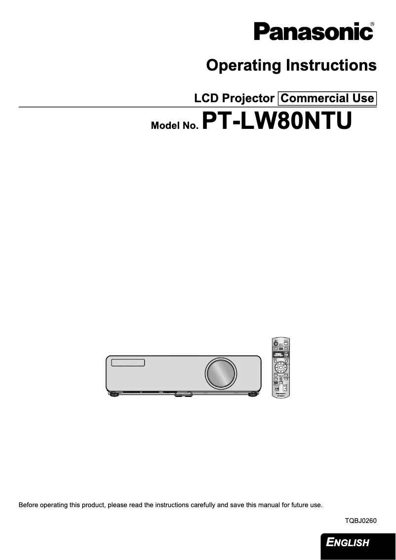 Image de la première page du manuel de l'appareil PT-LW80NTU