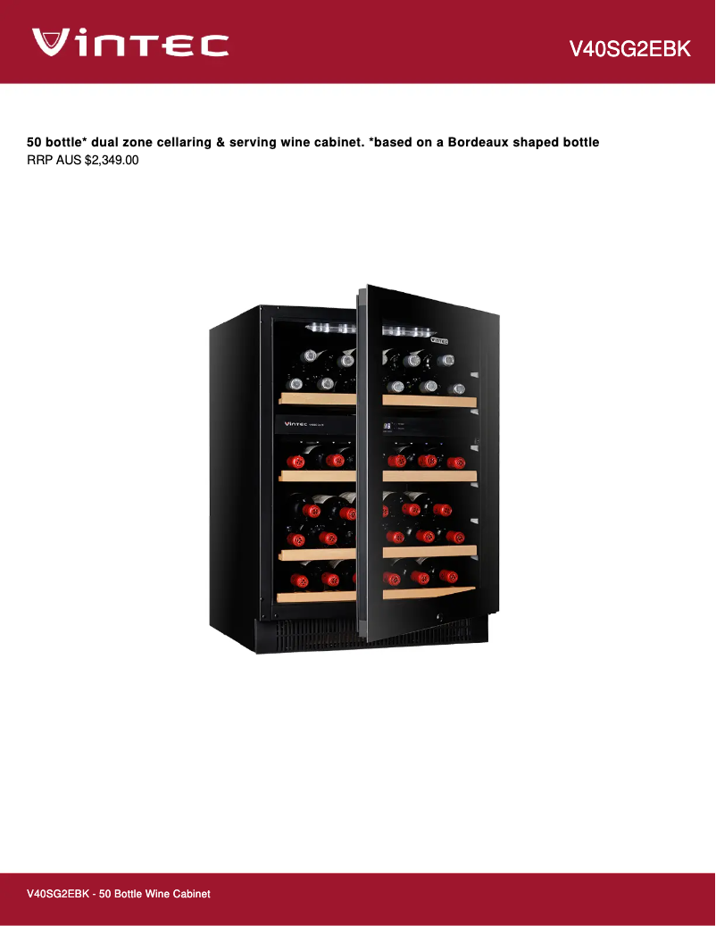 Page 1 de la notice Fiche technique Vintec V40SG2EBK