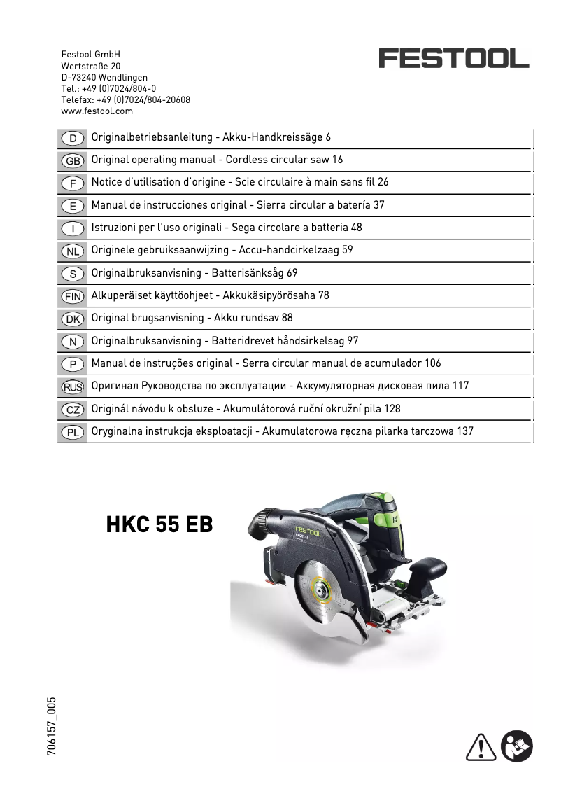 Page 1 de la notice Manuel utilisateur Festool HKC 55 Li 5,2 EB-Plus-FS