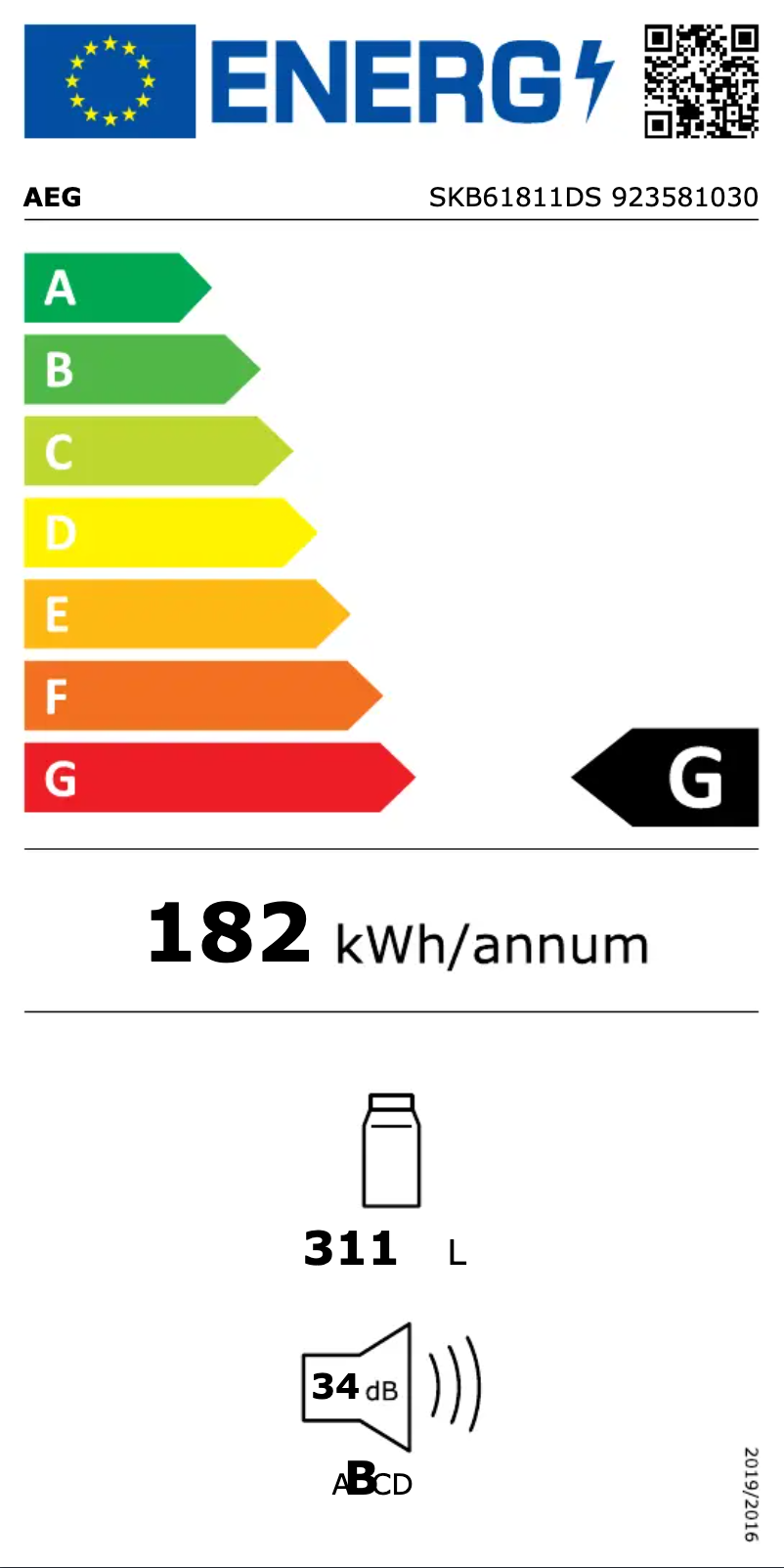 Page n°1 - Label énergétique AEG SKB61811DS