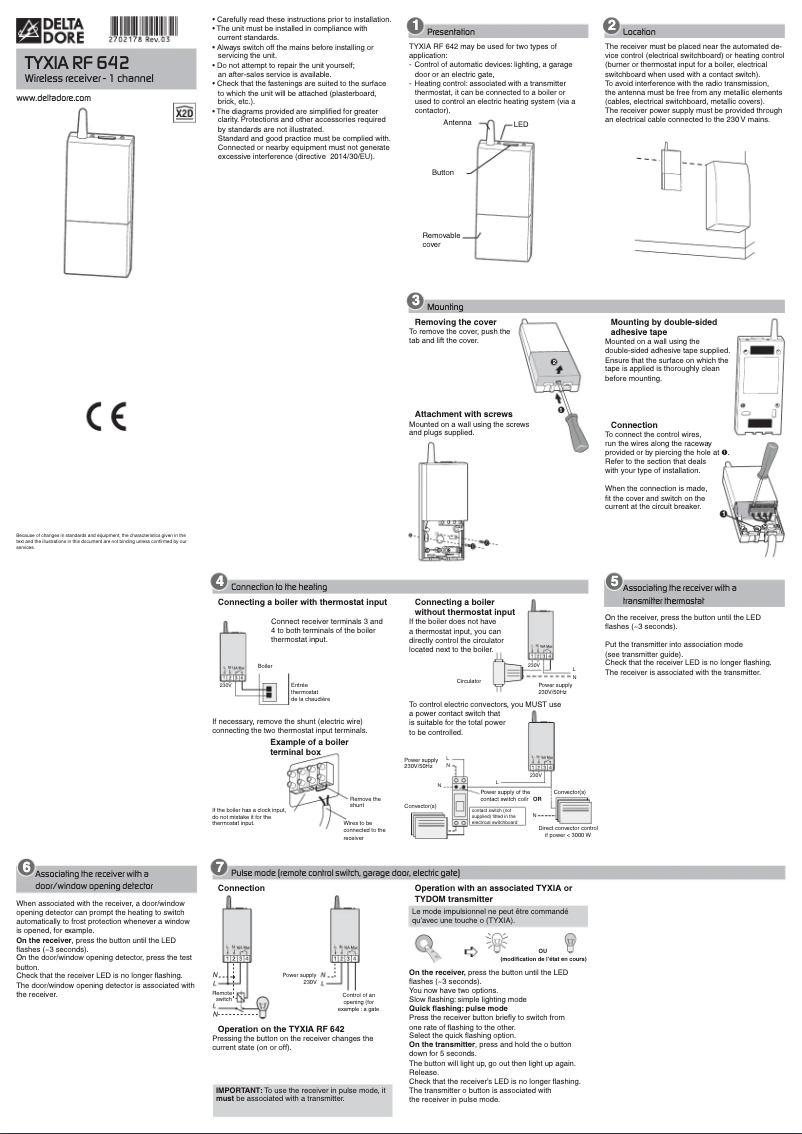 Page n°1 - Manuel utilisateur Delta Dore Tyxia RF 642