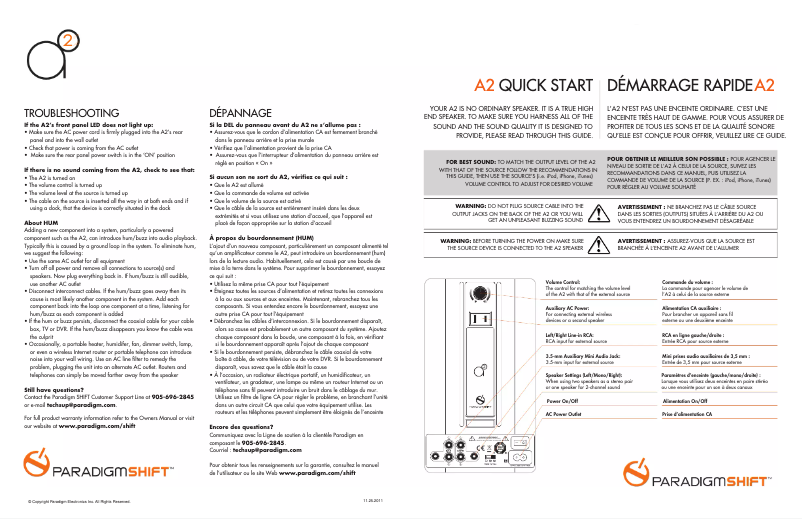 Page 1 de la notice Manuel utilisateur Paradigm A2