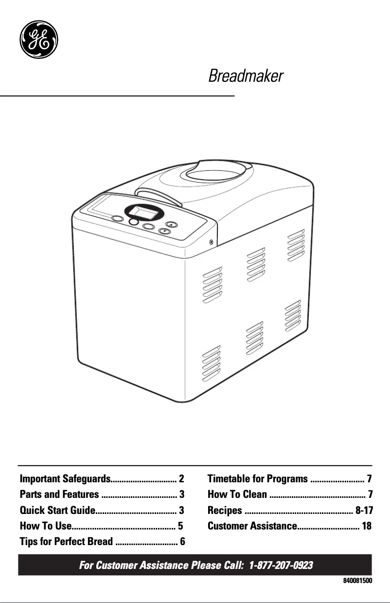 Page n°1 - Manuel utilisateur GE 106861