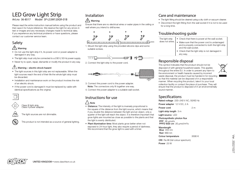 Page 1 de la notice Manuel utilisateur Cotech SP-LS3M120GR-01B