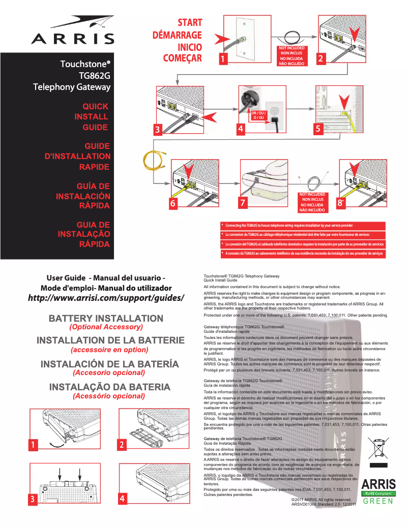 Page 1 de la notice Guide de démarrage rapide Arris Touchstone TG862