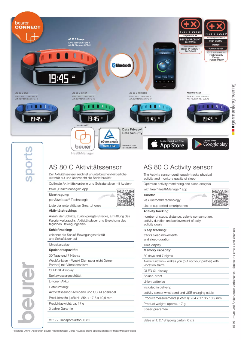 Page 1 de la notice Fiche technique Beurer AS 80 C