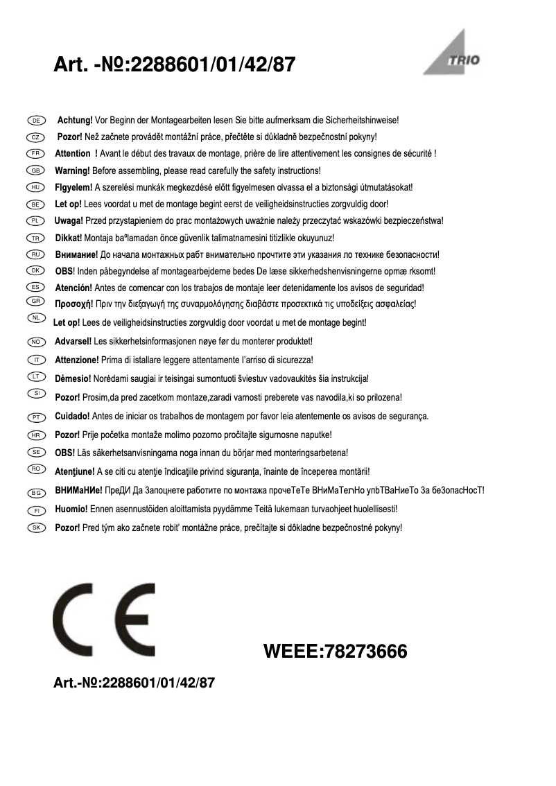 Page 1 de la notice Manuel utilisateur Trio Lighting Missouri