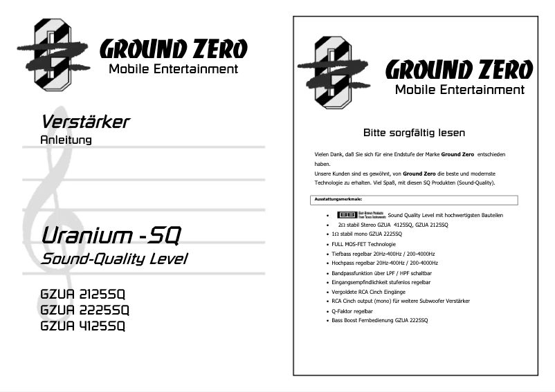 Page 1 de la notice Manuel utilisateur Ground Zero GZUA 2225SQ