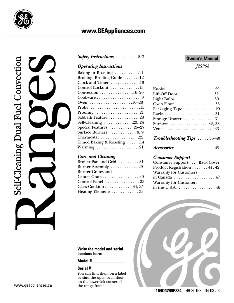 Page 1 de la notice Mode d'emploi GE J2S968SHSS