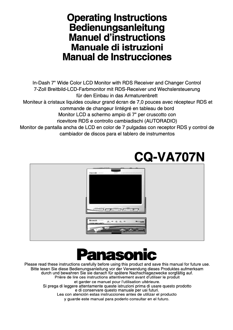 Page 1 de la notice Manuel utilisateur Panasonic CQ-VA707