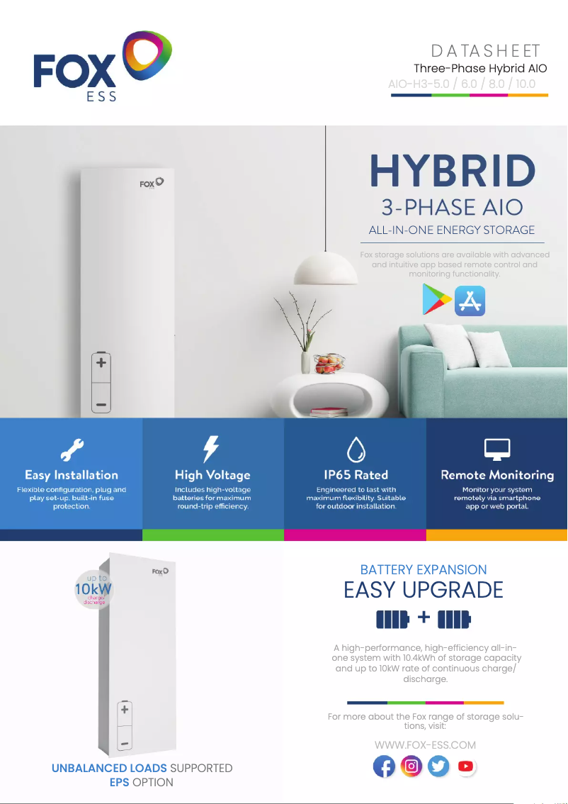 Page 1 de la notice Fiche technique FOX ESS AIO-H3-5.0