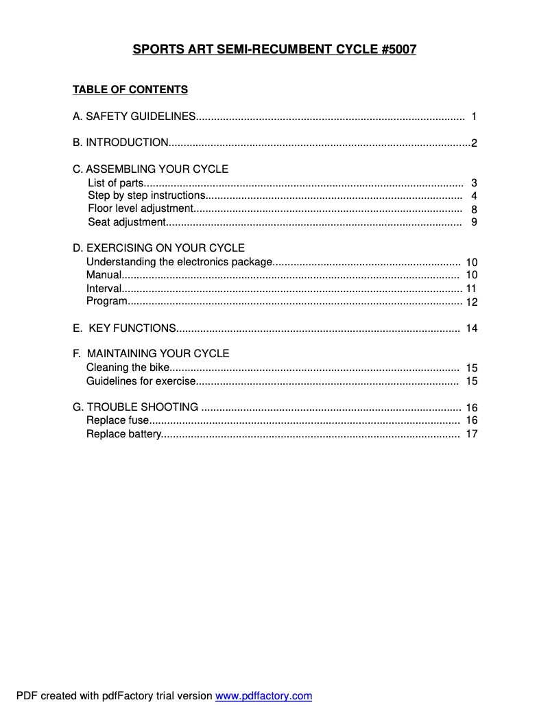 Page 1 de la notice Manuel utilisateur SportsArt 5007R