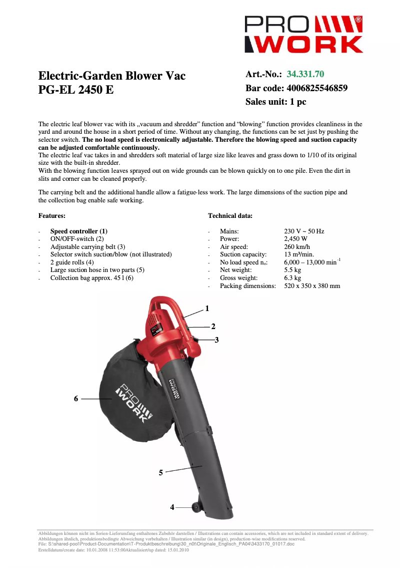Image de la première page du manuel de l'appareil PG-EL 2450 E