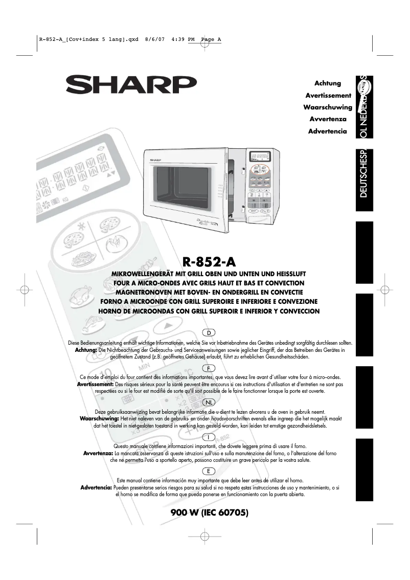 Page 1 de la notice Manuel utilisateur Sharp R-852-A