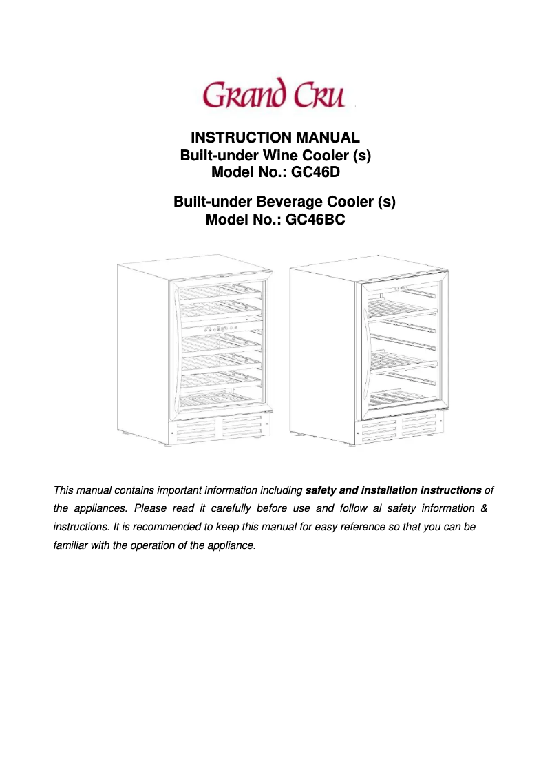 Page n°1 - Manuel utilisateur Grand Cru GC46D
