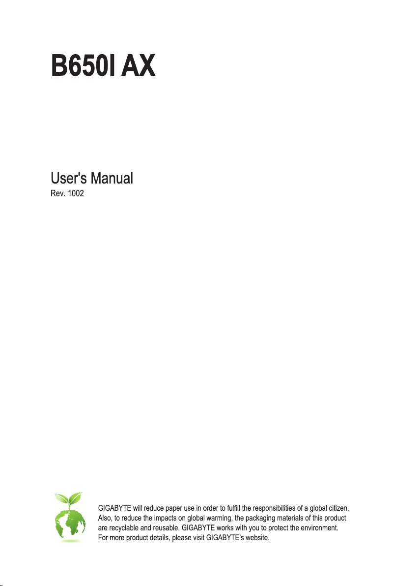 Page 1 de la notice Manuel utilisateur Gigabyte B650I AX