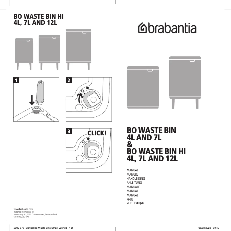 Página 1 del manual Manual de usuario Brabantia Bo Waste Bin Hi