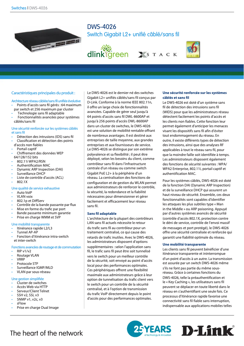 Page 1 de la notice Fiche technique D-Link DWS-4026