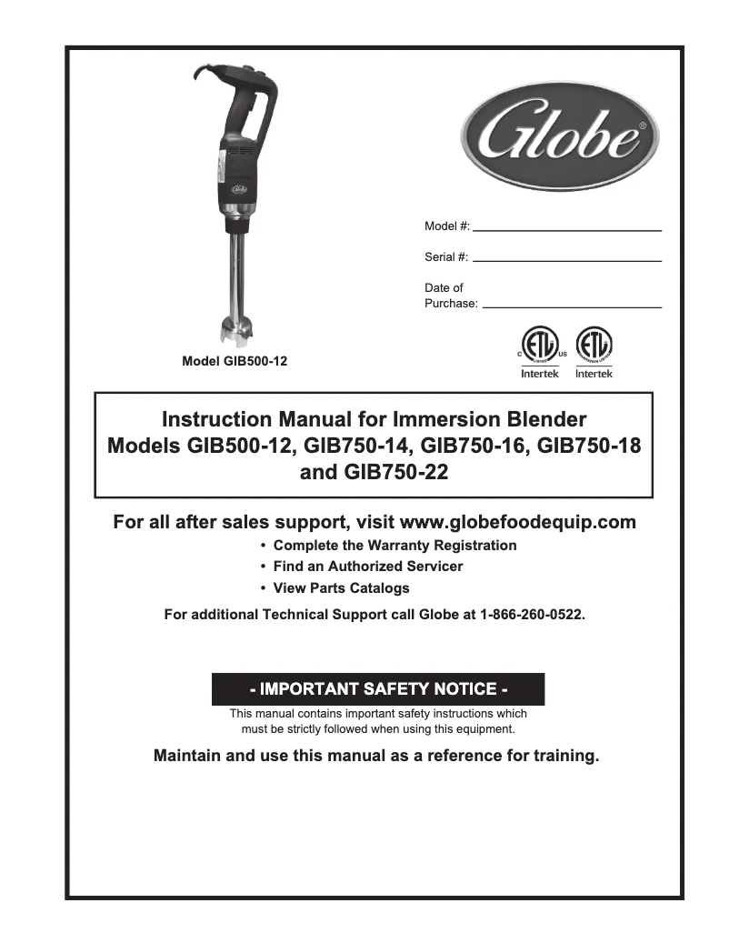 Page n°1 - Manuel utilisateur Globe GIB750-18