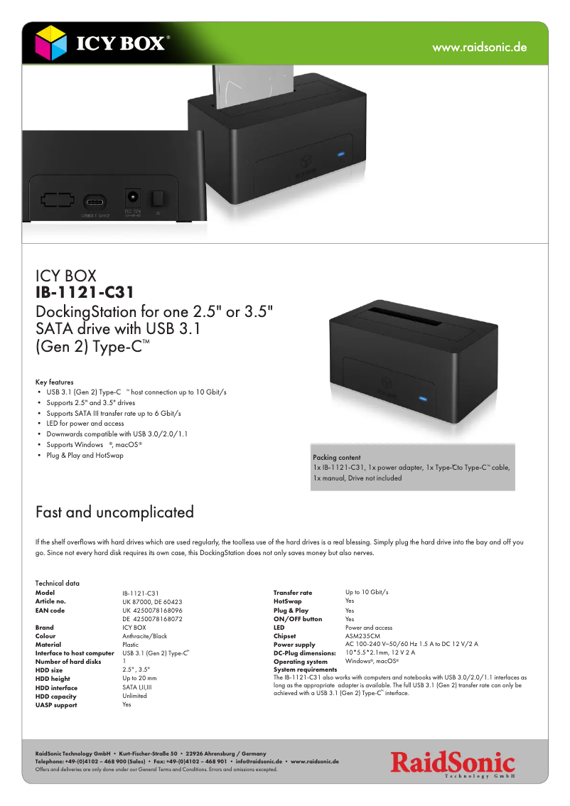 Page n°1 - Fiche technique Icy Box IB-1121-C31