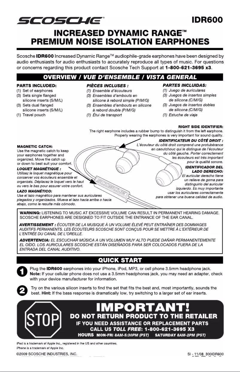Page 1 de la notice Manuel utilisateur Scosche IDR600
