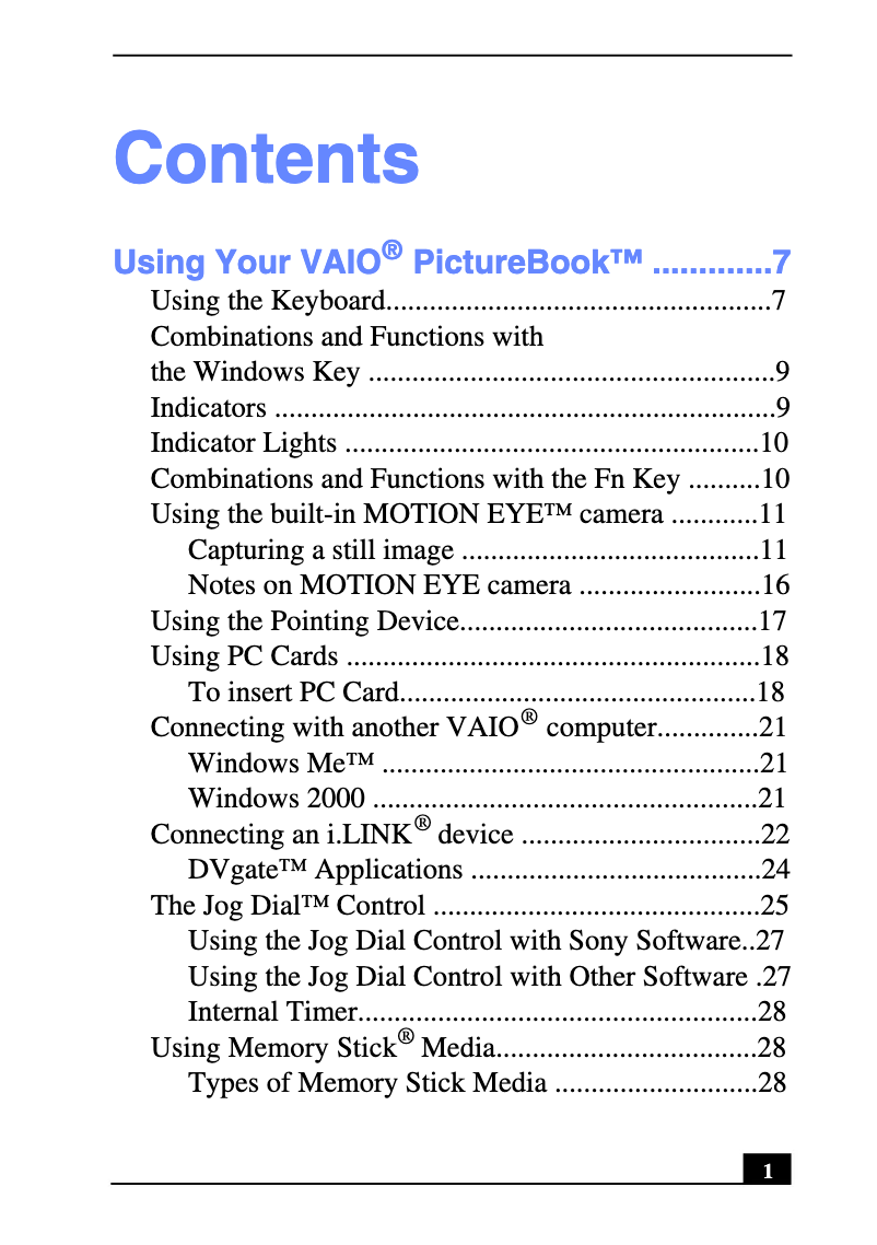 Page 1 de la notice Manuel utilisateur Sony Vaio PCG-C1VP