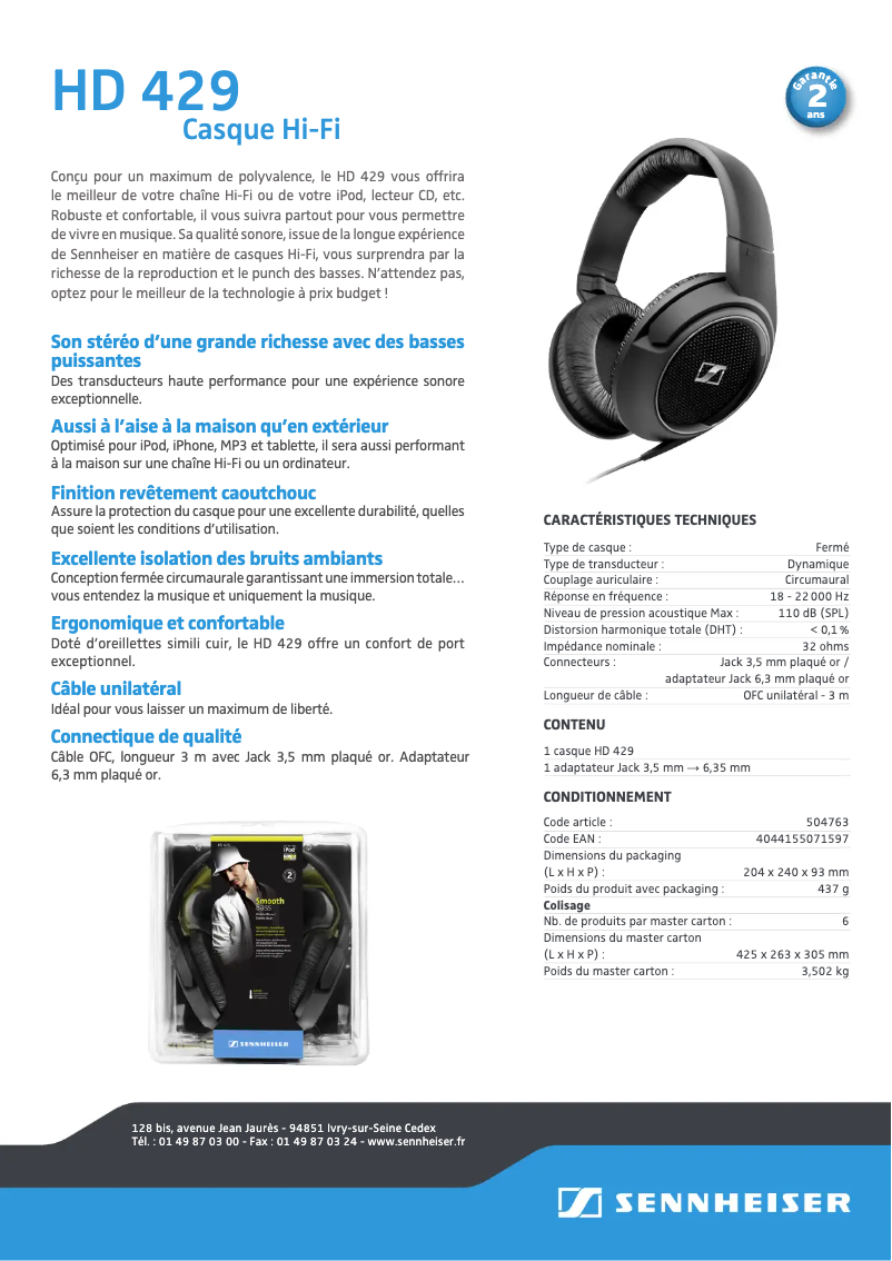 Page n°1 - Fiche technique Sennheiser M2 AEG